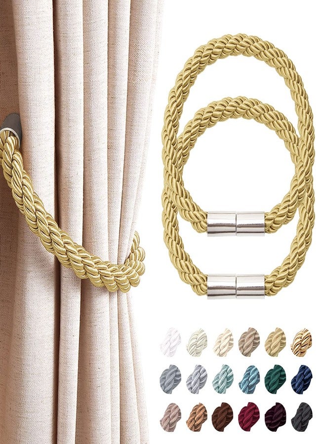 NICEEC 2 Pack Strong Magnetic Curtain Tiebacks Modern Simple Style Drape Tie Backs Convenient Decorative Weave Rope Curtain Holdbacks for Thin or Thick Home & Office Window Draperies (Gold) - Image 1